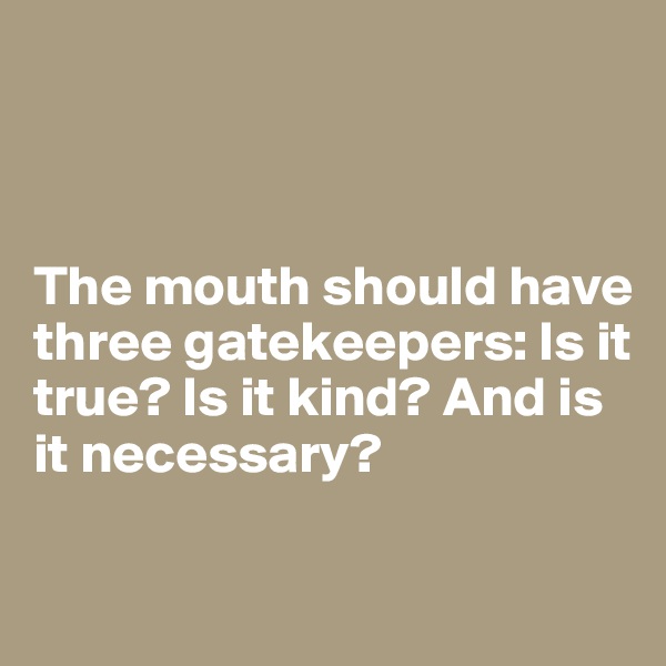 



The mouth should have three gatekeepers: Is it true? Is it kind? And is it necessary?


