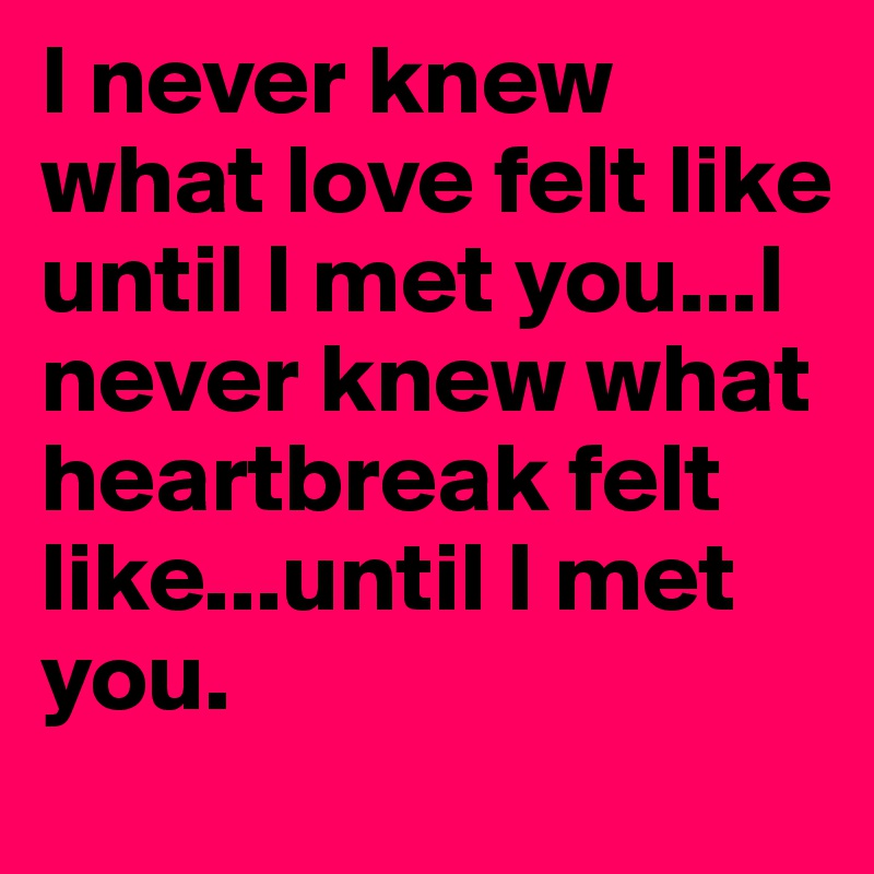 I never knew what love felt like until I met you...I never knew what heartbreak felt like...until I met you.