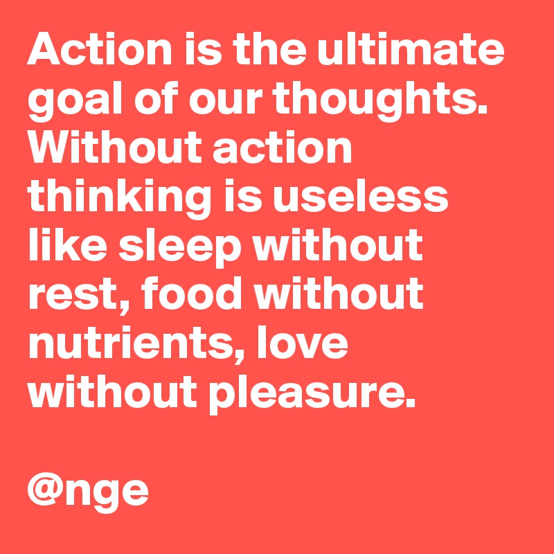 Action is the ultimate goal of our thoughts. Without action thinking is useless like sleep without rest, food without nutrients, love without pleasure. 

@nge 