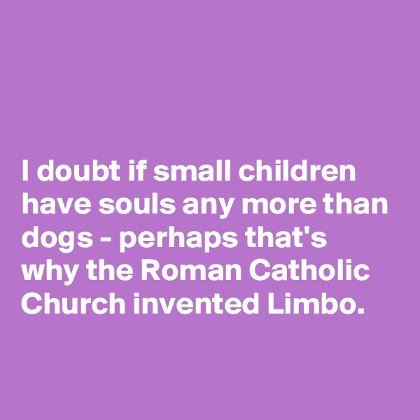



I doubt if small children have souls any more than dogs - perhaps that's why the Roman Catholic Church invented Limbo.

