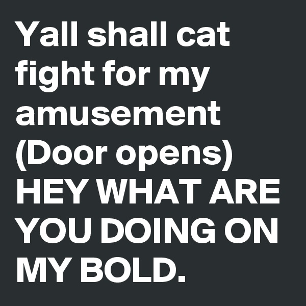 Yall shall cat fight for my amusement 
(Door opens)
HEY WHAT ARE YOU DOING ON MY BOLD.