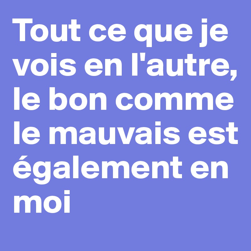 Tout ce que je vois en l'autre, le bon comme le mauvais est également en moi