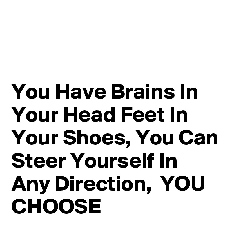 


You Have Brains In Your Head Feet In Your Shoes, You Can Steer Yourself In Any Direction,  YOU CHOOSE