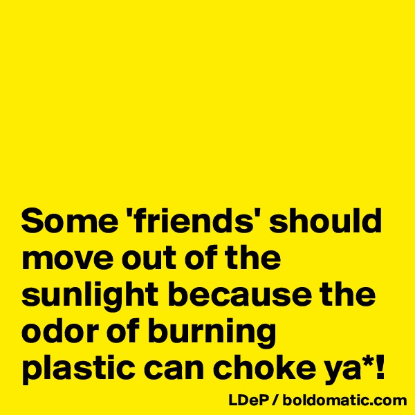 




Some 'friends' should move out of the sunlight because the odor of burning plastic can choke ya*!