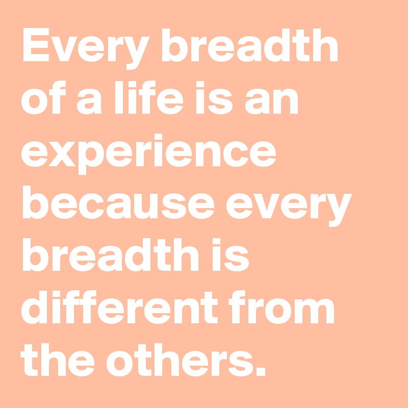 Every breadth of a life is an experience because every breadth is different from the others.