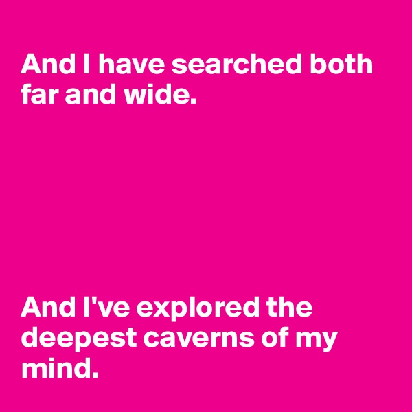 
And I have searched both far and wide. 






And I've explored the deepest caverns of my mind.