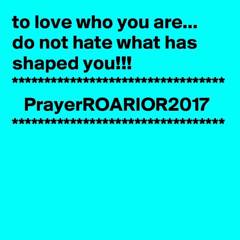 to love who you are...
do not hate what has shaped you!!!
*********************************
   PrayerROARIOR2017
*********************************