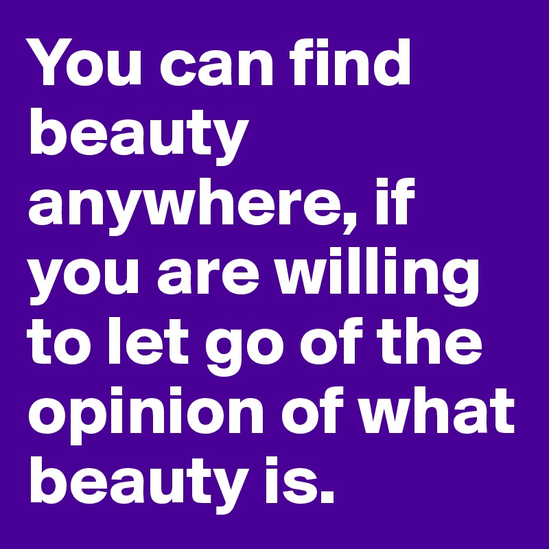 You can find beauty anywhere, if you are willing to let go of the opinion of what beauty is. 