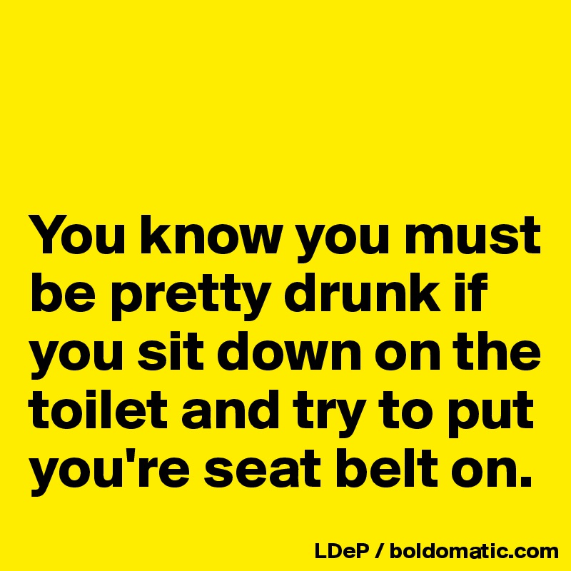 


You know you must be pretty drunk if you sit down on the toilet and try to put you're seat belt on. 
