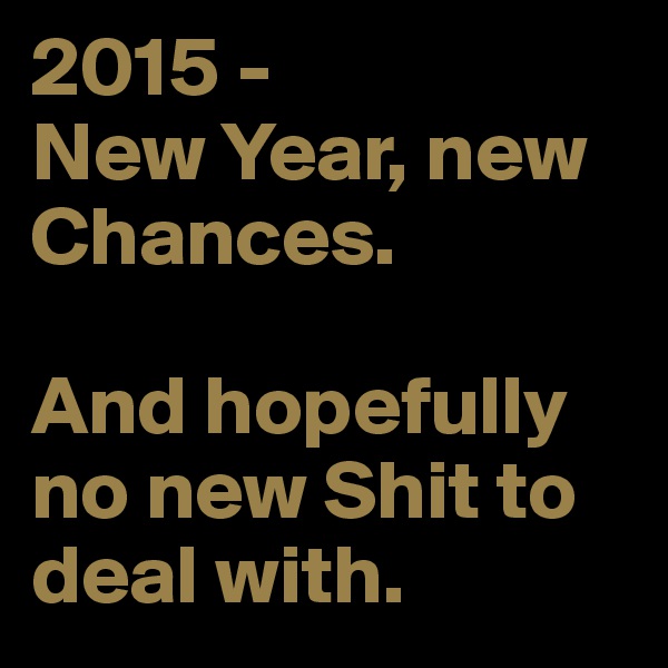 2015 -
New Year, new Chances.

And hopefully no new Shit to deal with.