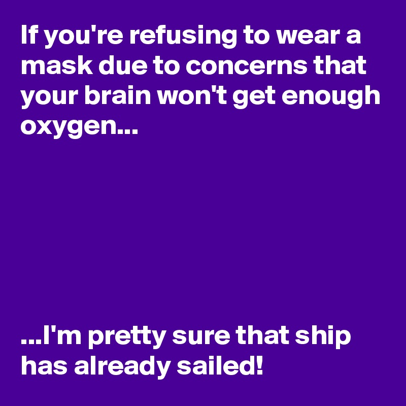 If you're refusing to wear a mask due to concerns that your brain won't get enough oxygen...






...I'm pretty sure that ship has already sailed!