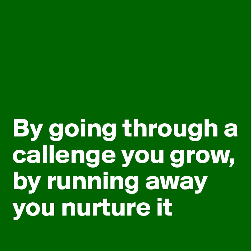 



By going through a callenge you grow, by running away you nurture it