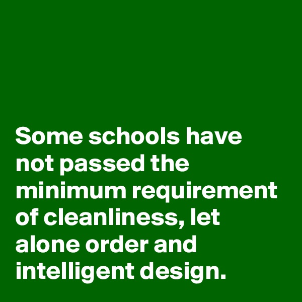 



Some schools have not passed the minimum requirement of cleanliness, let alone order and intelligent design.