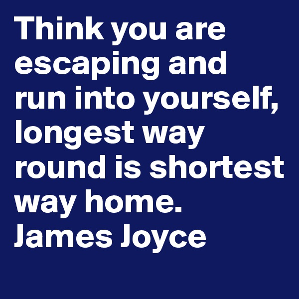 Think you are escaping and run into yourself, longest way round is shortest way home. James Joyce