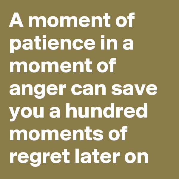 A moment of patience in a moment of anger can save you a hundred moments of regret later on 