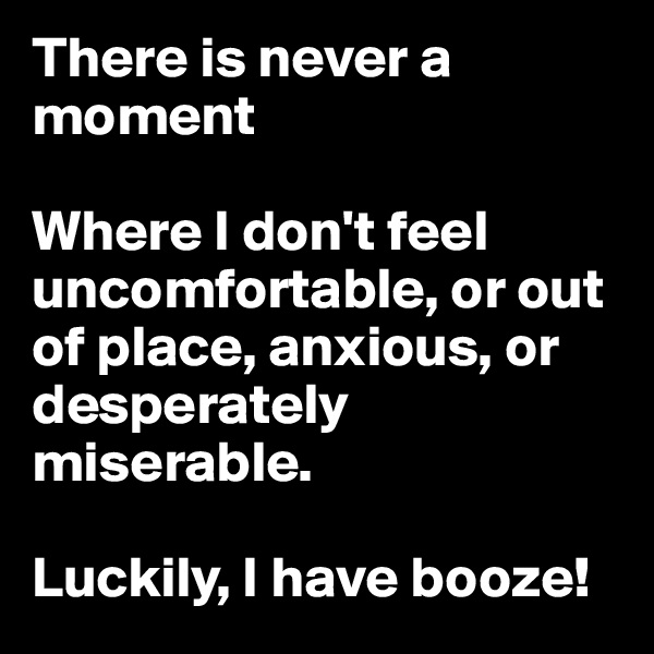 There is never a moment

Where I don't feel uncomfortable, or out of place, anxious, or desperately miserable. 

Luckily, I have booze!
