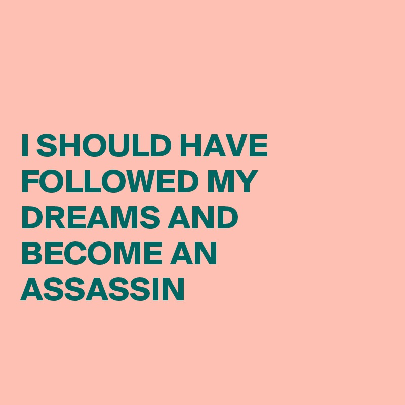 


I SHOULD HAVE FOLLOWED MY DREAMS AND BECOME AN ASSASSIN 

