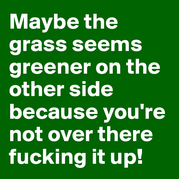 Maybe the grass seems greener on the other side because you're not over there fucking it up!