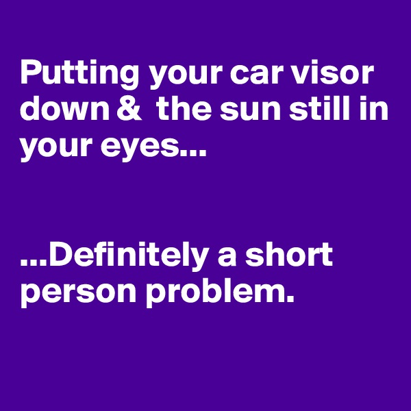 
Putting your car visor down &  the sun still in your eyes...


...Definitely a short person problem.

