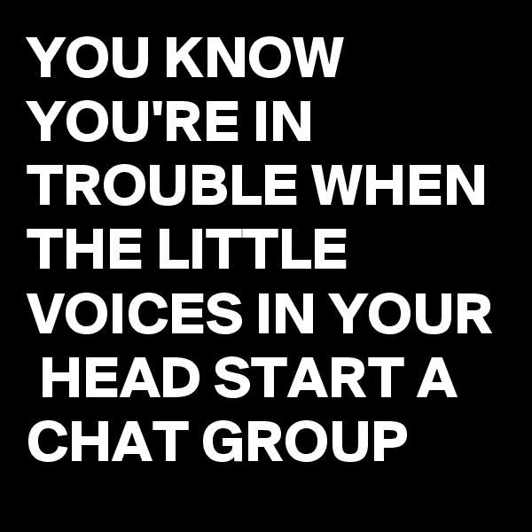 YOU KNOW YOU'RE IN TROUBLE WHEN THE LITTLE VOICES IN YOUR  HEAD START A CHAT GROUP