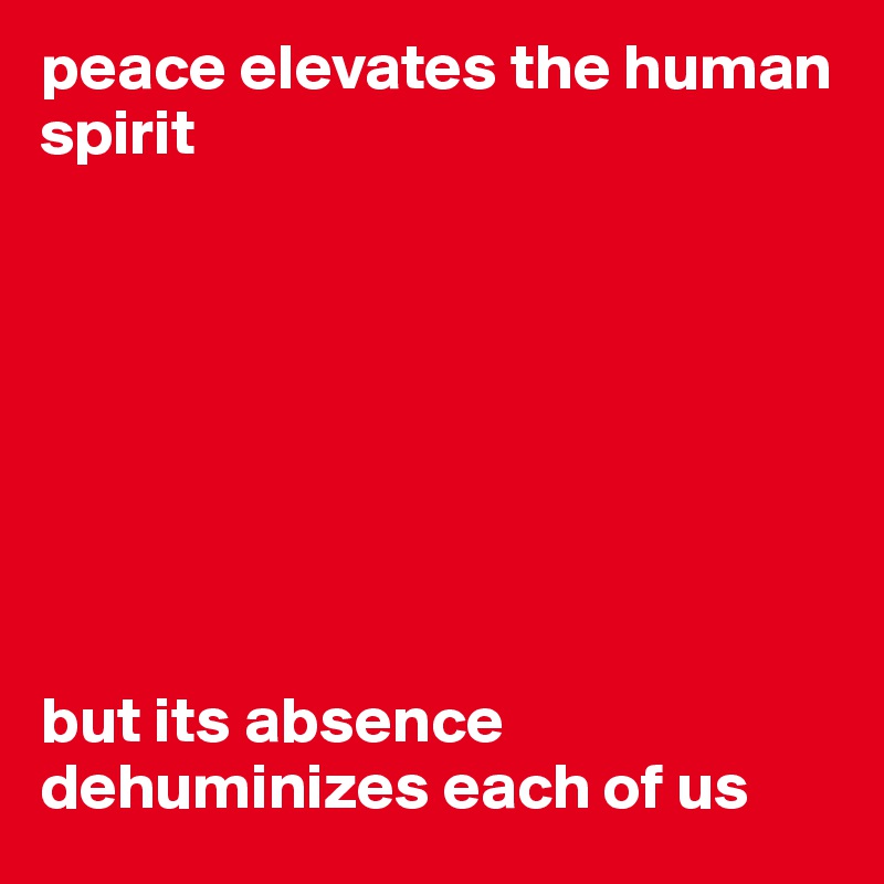 peace elevates the human spirit 








but its absence dehuminizes each of us
