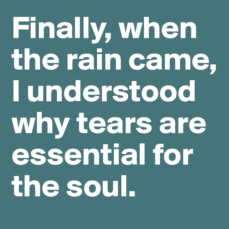 Finally, when the rain came, I understood why tears are essential for the soul.