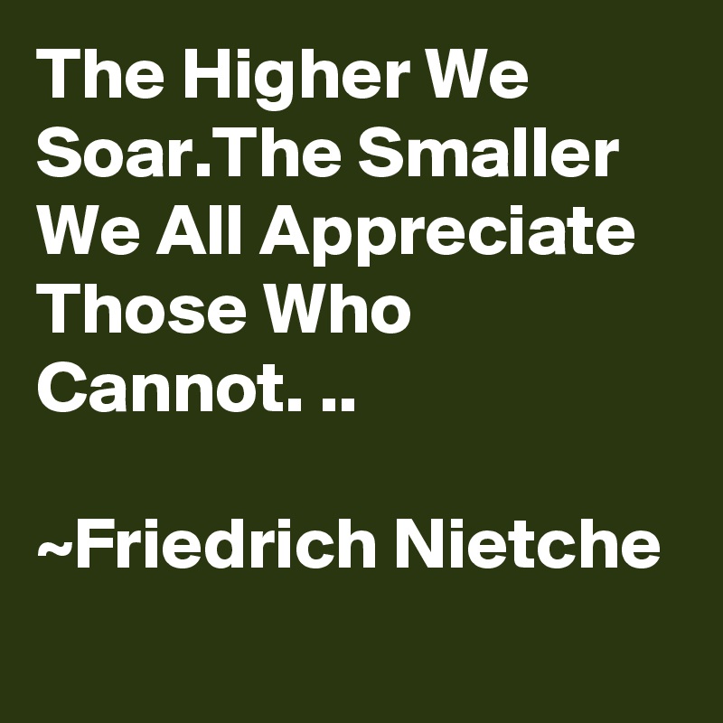 The Higher We Soar.The Smaller We All Appreciate Those Who Cannot. ..

~Friedrich Nietche
