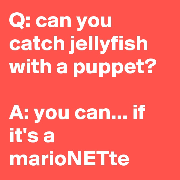 Q: can you catch jellyfish with a puppet?

A: you can... if it's a marioNETte