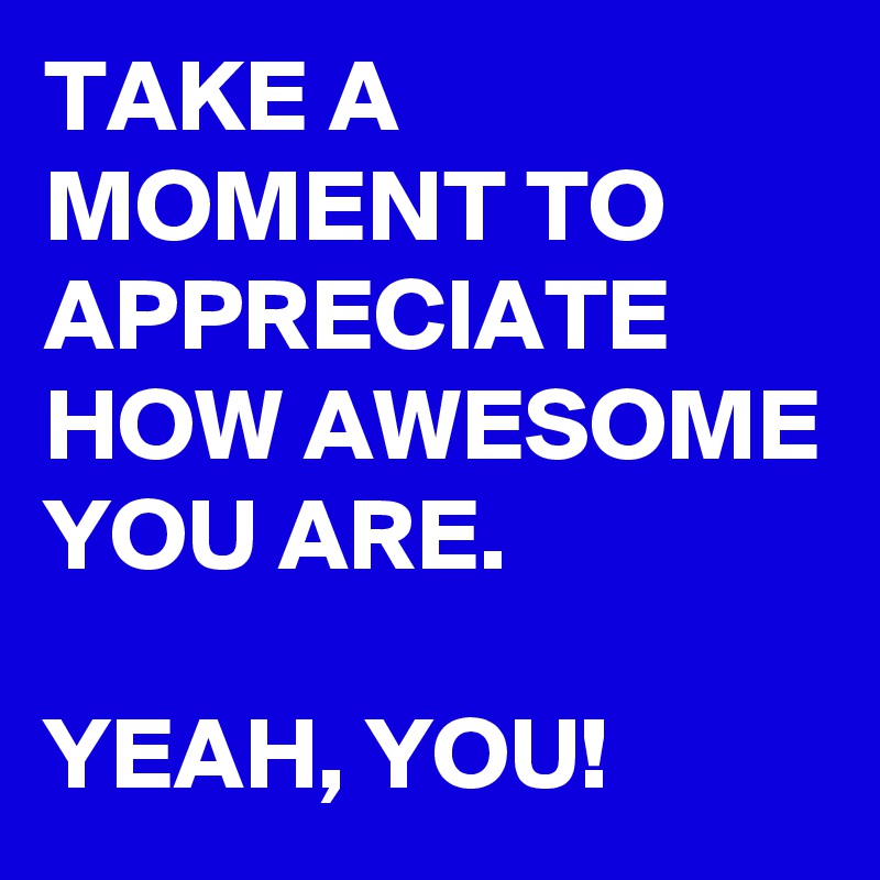 TAKE A MOMENT TO APPRECIATE HOW AWESOME YOU ARE.

YEAH, YOU!