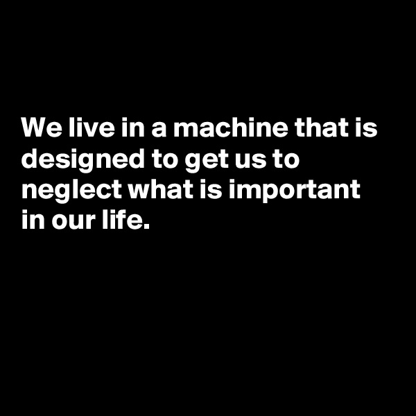 


We live in a machine that is designed to get us to neglect what is important in our life.




