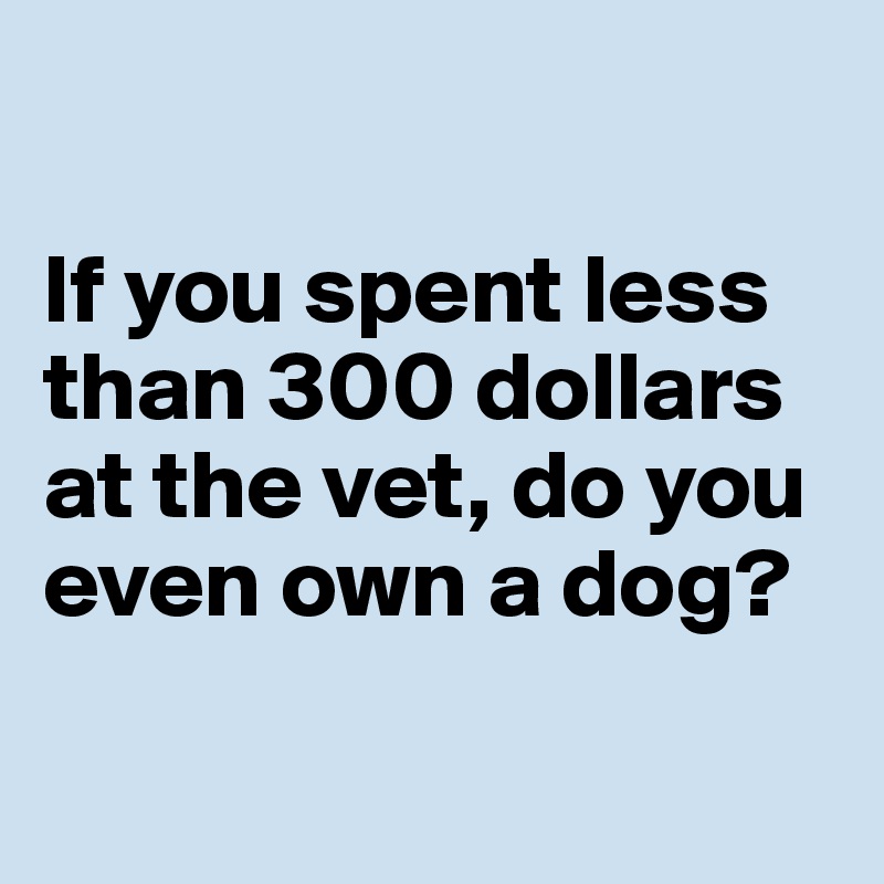 

If you spent less than 300 dollars at the vet, do you even own a dog?

