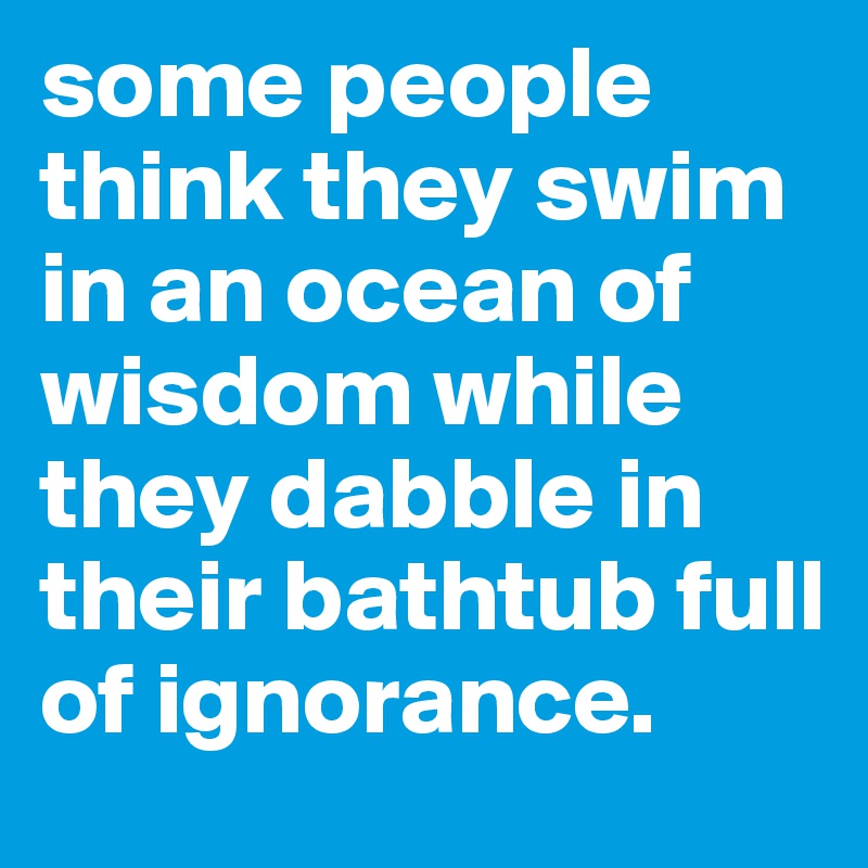 some people think they swim in an ocean of wisdom while they dabble in their bathtub full of ignorance.