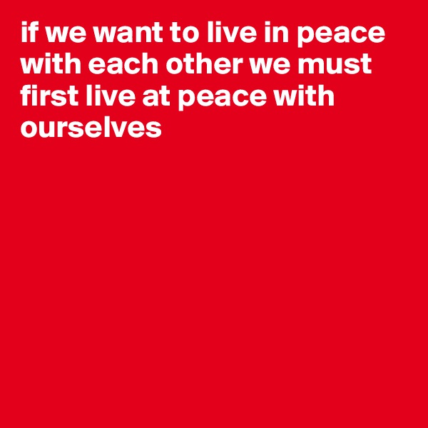 if we want to live in peace with each other we must first live at peace with ourselves







