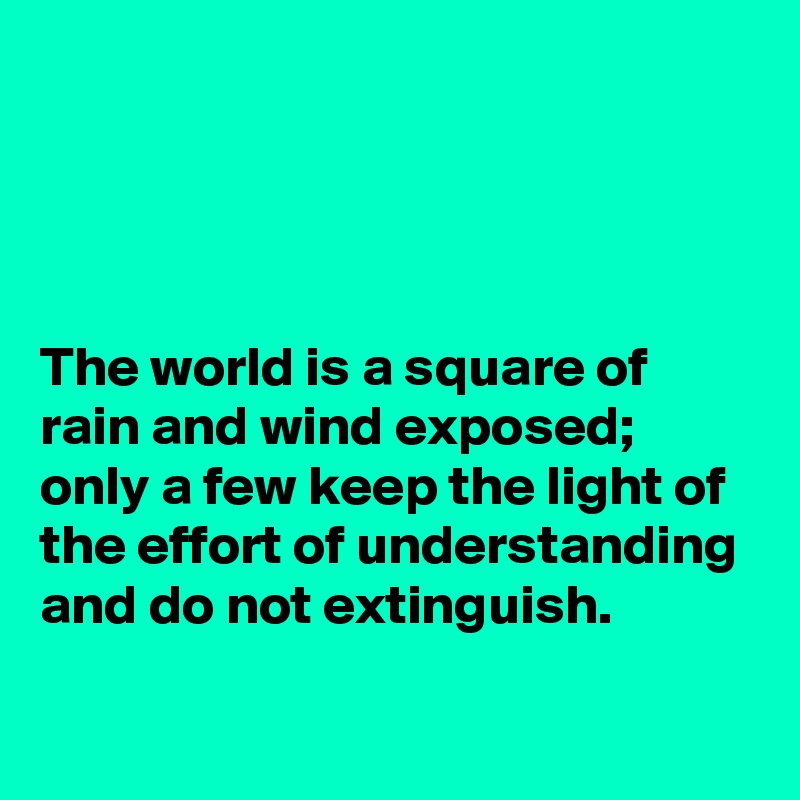 




The world is a square of rain and wind exposed; only a few keep the light of the effort of understanding and do not extinguish.
