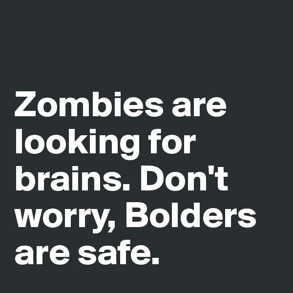 

Zombies are looking for brains. Don't 
worry, Bolders are safe.