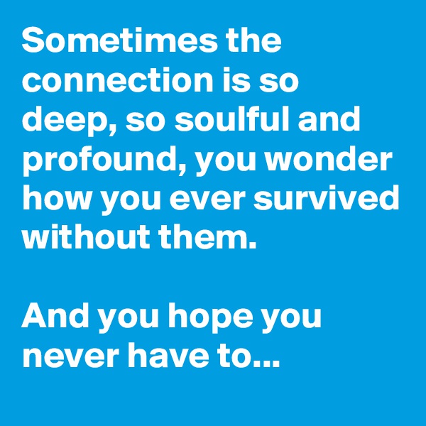 Sometimes the connection is so deep, so soulful and profound, you wonder how you ever survived without them.

And you hope you never have to...