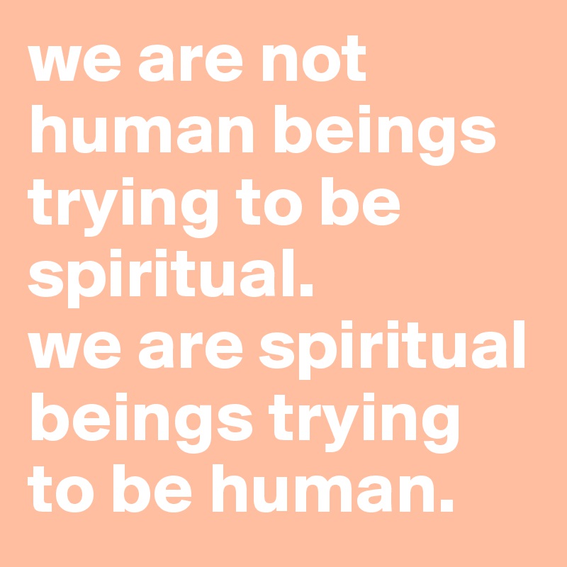 we are not human beings trying to be spiritual. 
we are spiritual beings trying to be human.