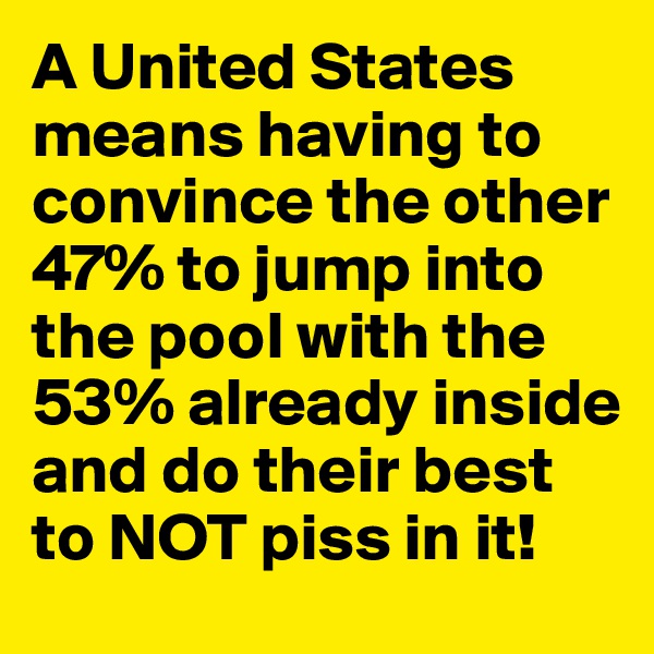A United States means having to convince the other 47% to jump into the pool with the 53% already inside and do their best to NOT piss in it!