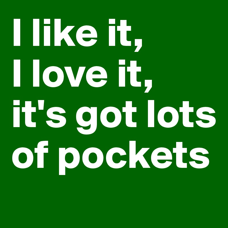 I like it,
I love it, it's got lots of pockets