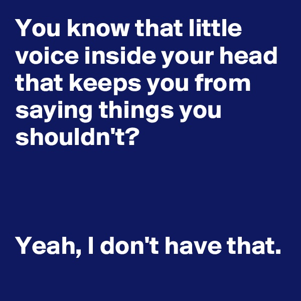You know that little voice inside your head that keeps you from saying things you shouldn't?



Yeah, I don't have that.