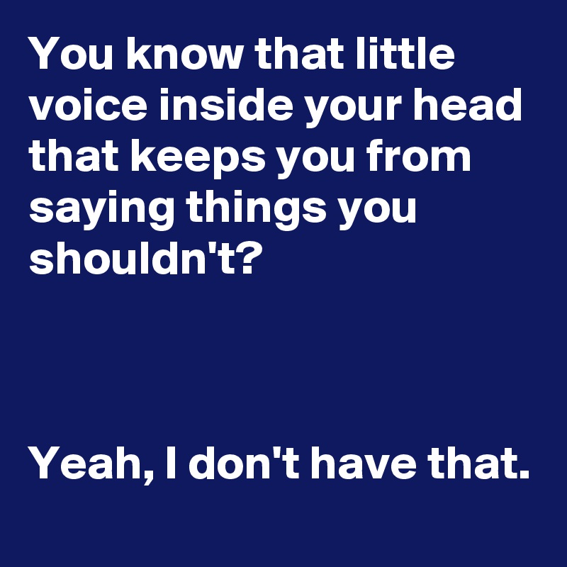You know that little voice inside your head that keeps you from saying things you shouldn't?



Yeah, I don't have that.