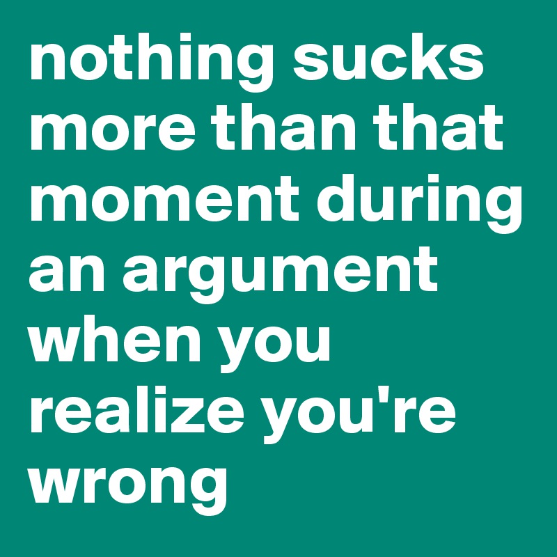 nothing sucks more than that moment during an argument when you realize you're wrong