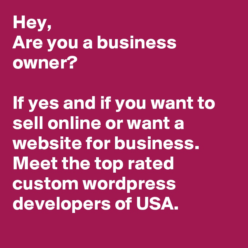 Hey, 
Are you a business owner?

If yes and if you want to sell online or want a website for business.
Meet the top rated custom wordpress developers of USA.
