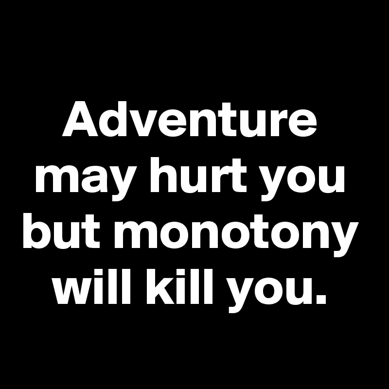 
Adventure may hurt you but monotony will kill you.
