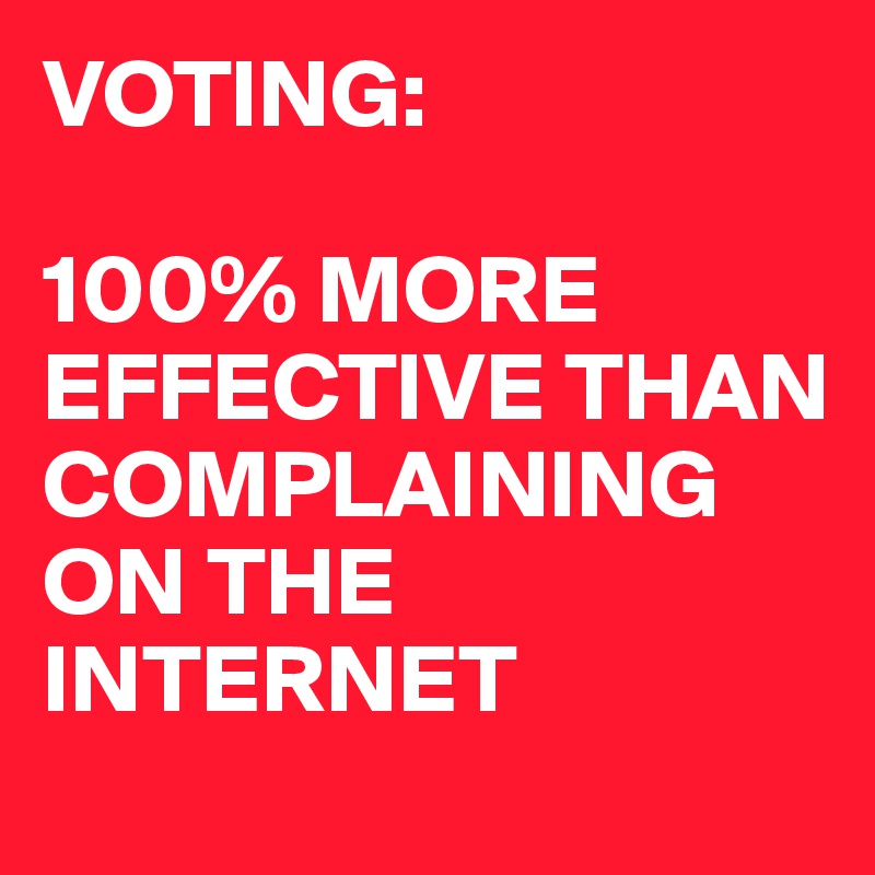 VOTING:

100% MORE EFFECTIVE THAN COMPLAINING ON THE INTERNET