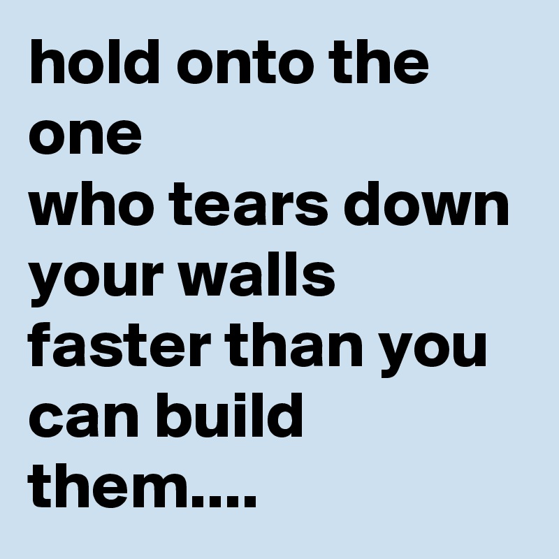 hold onto the one 
who tears down your walls 
faster than you can build them....