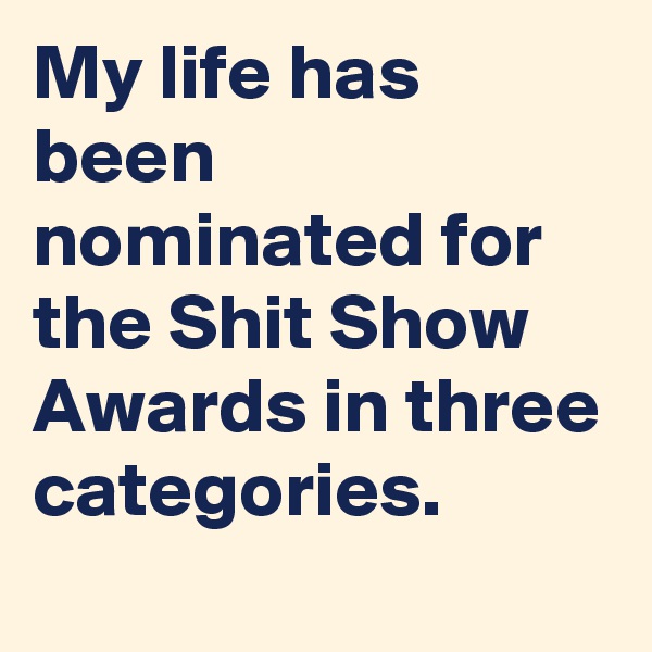 My life has been nominated for the Shit Show Awards in three categories.
