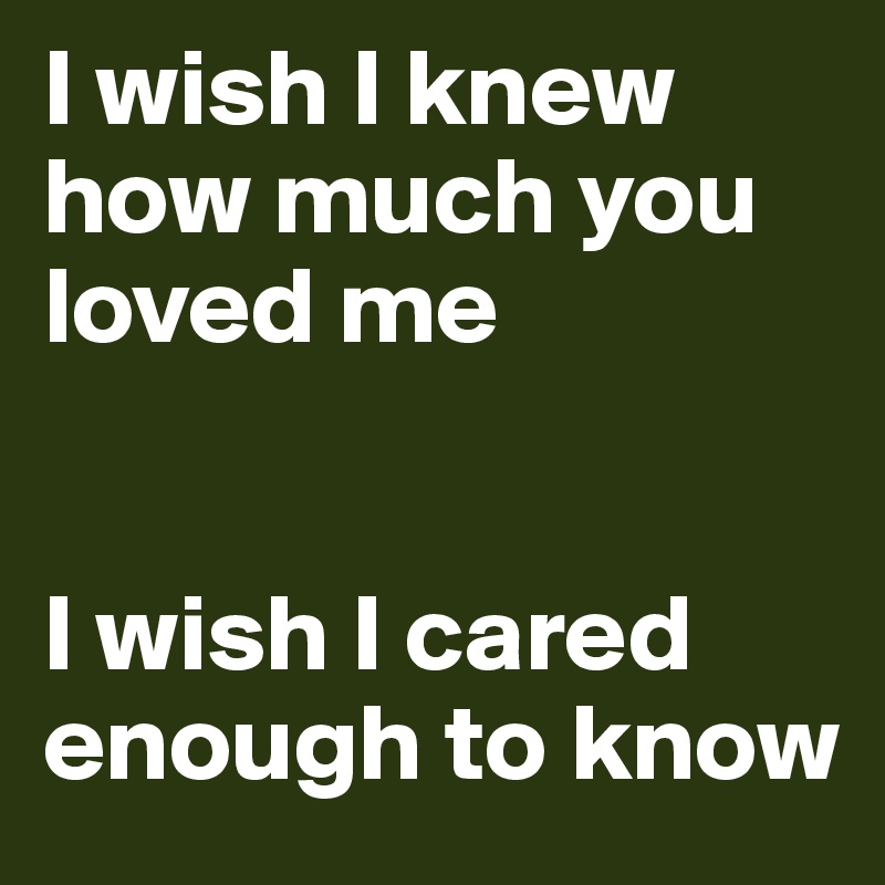 I wish I knew how much you loved me


I wish I cared enough to know
