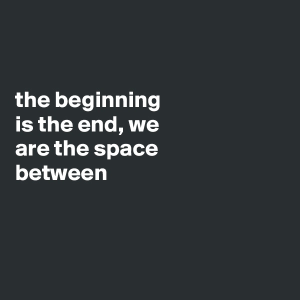 


the beginning
is the end, we
are the space
between



