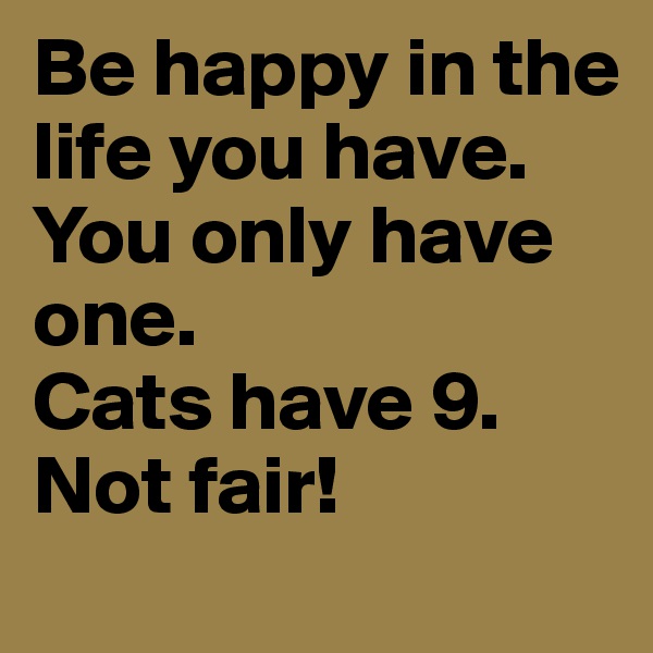 Be happy in the life you have.
You only have one.
Cats have 9.
Not fair!